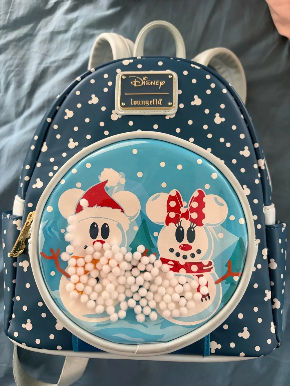 Loungefly Navy & White Minnie and Mickey Snowman Mini Backpack